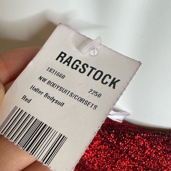 NWT Red Glitter Plunge Neckline Crossover Halter BodySuit Size Medium - Picture 4 of 4
